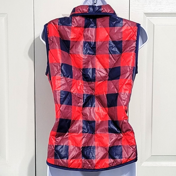 Sign Here Checkered Puffer Vest Unique Red Blue Mauve Plaid Buffalo Chec… - Picture 3 of 6